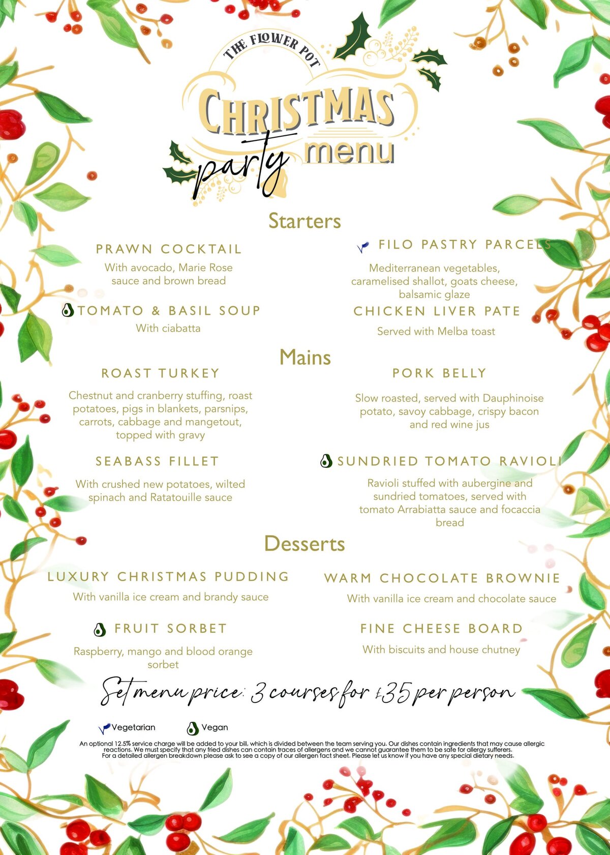 flower pot christmas party menu
