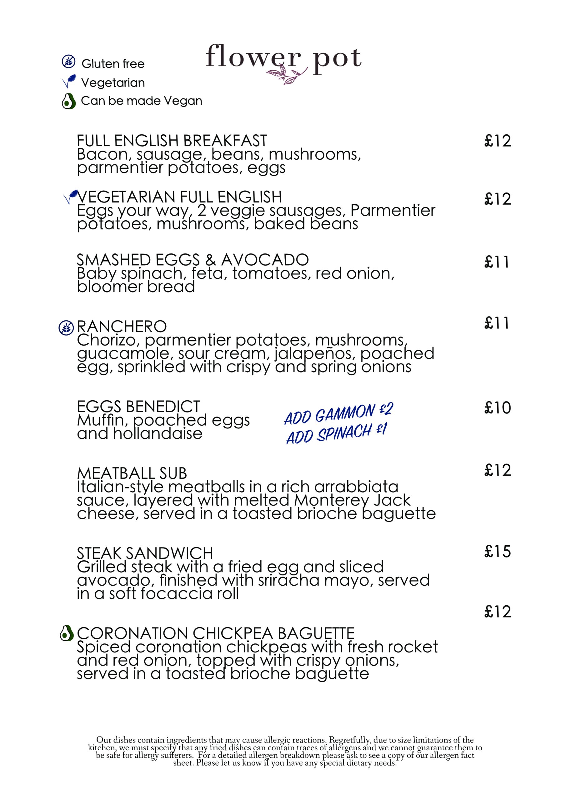 brunch menu 2 on page flower pot brunch menu